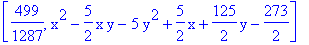 [499/1287, x^2-5/2*x*y-5*y^2+5/2*x+125/2*y-273/2]